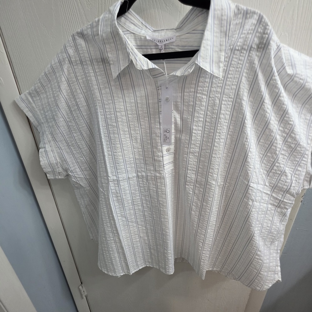 Jane + Delancey cotton blend popover shirt cuffed short sleeves blue/white 3X
